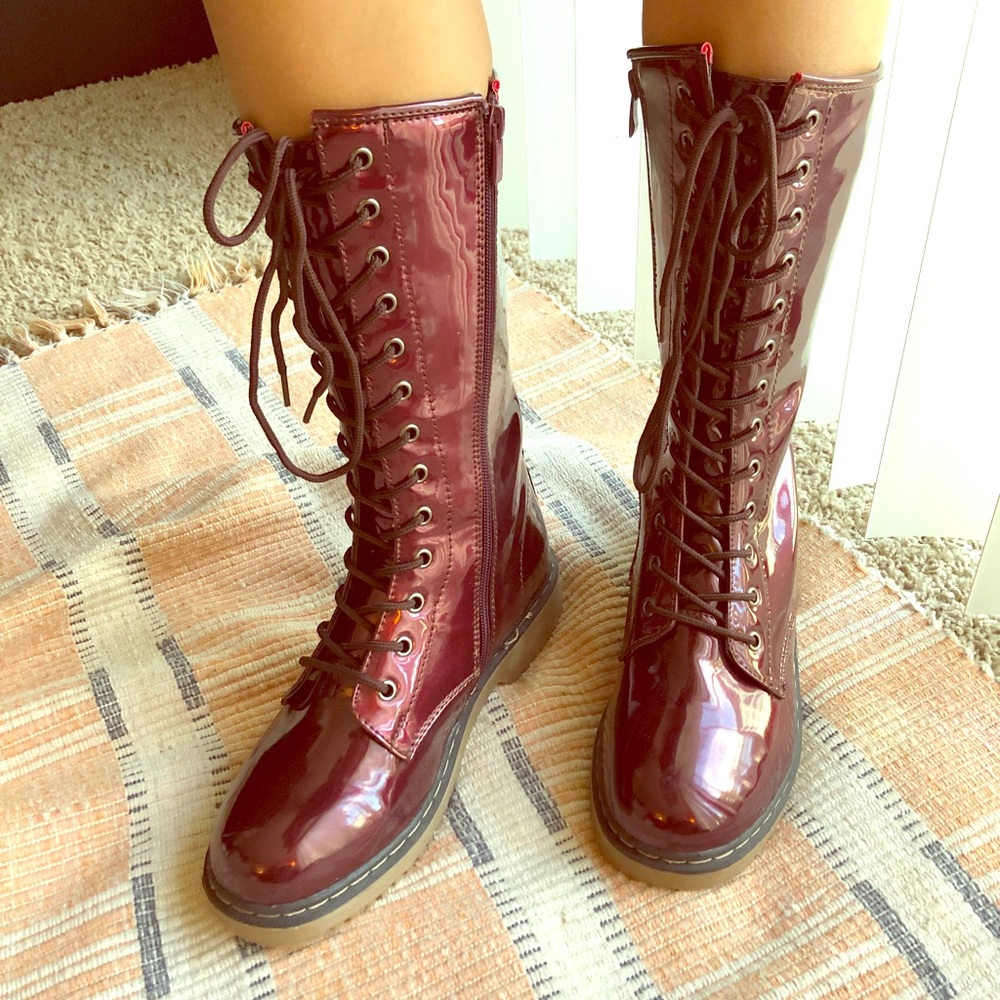 Brand New Lace Up Red Combat Boots! Shin high